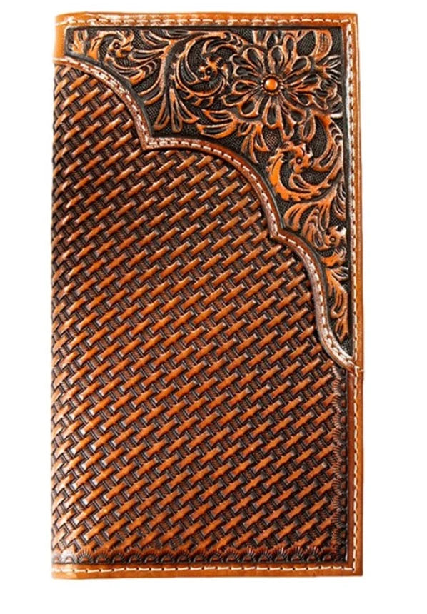 3D MEN'S TAN BASKET WEAVE OVERLAY RODEO WALLET