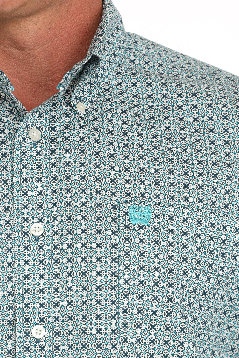 CINCH MEN'S GEOMETRIC PRINT BUTTON-DOWN WESTERN SHIRT - CREAM/NAVY/TEAL