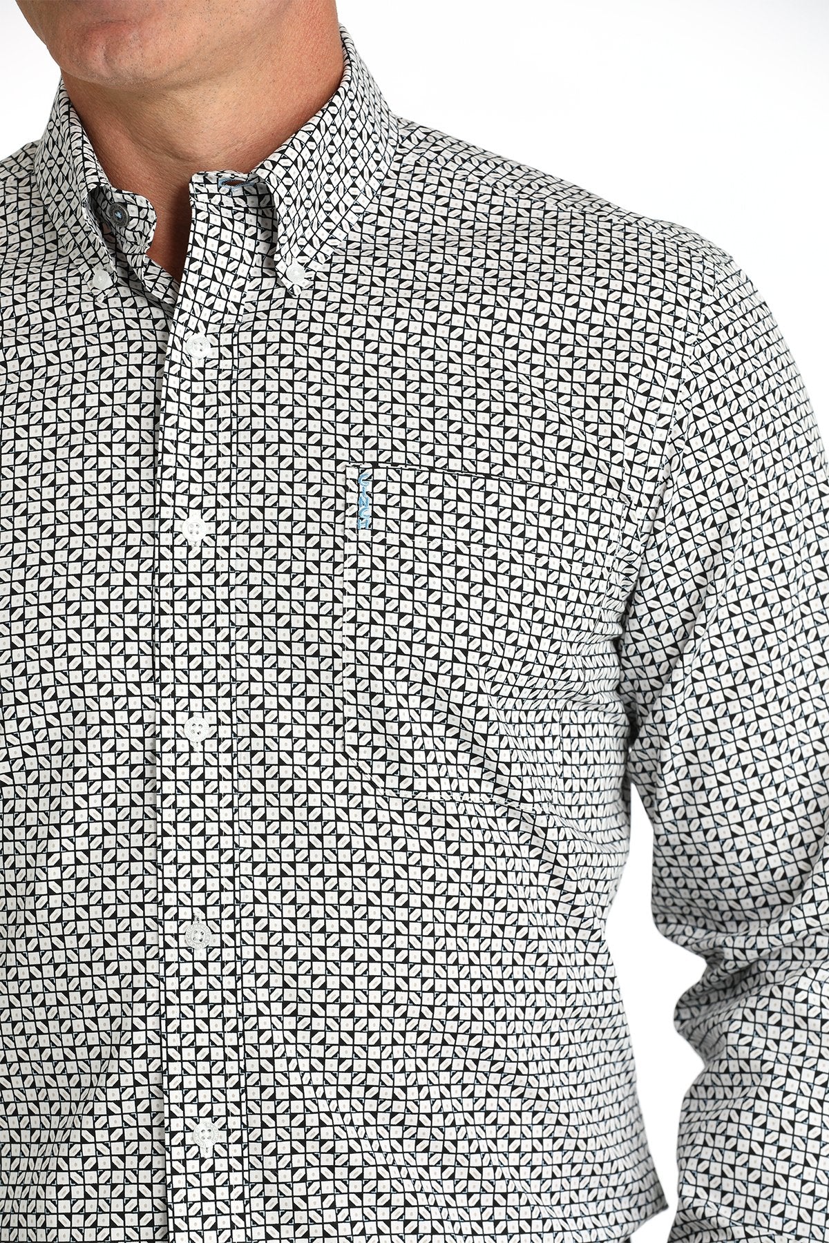 CINCH MEN'S MODERN FIT GEOMETRIC BUTTON-DOWN WESTERN SHIRT - WHITE/BLK