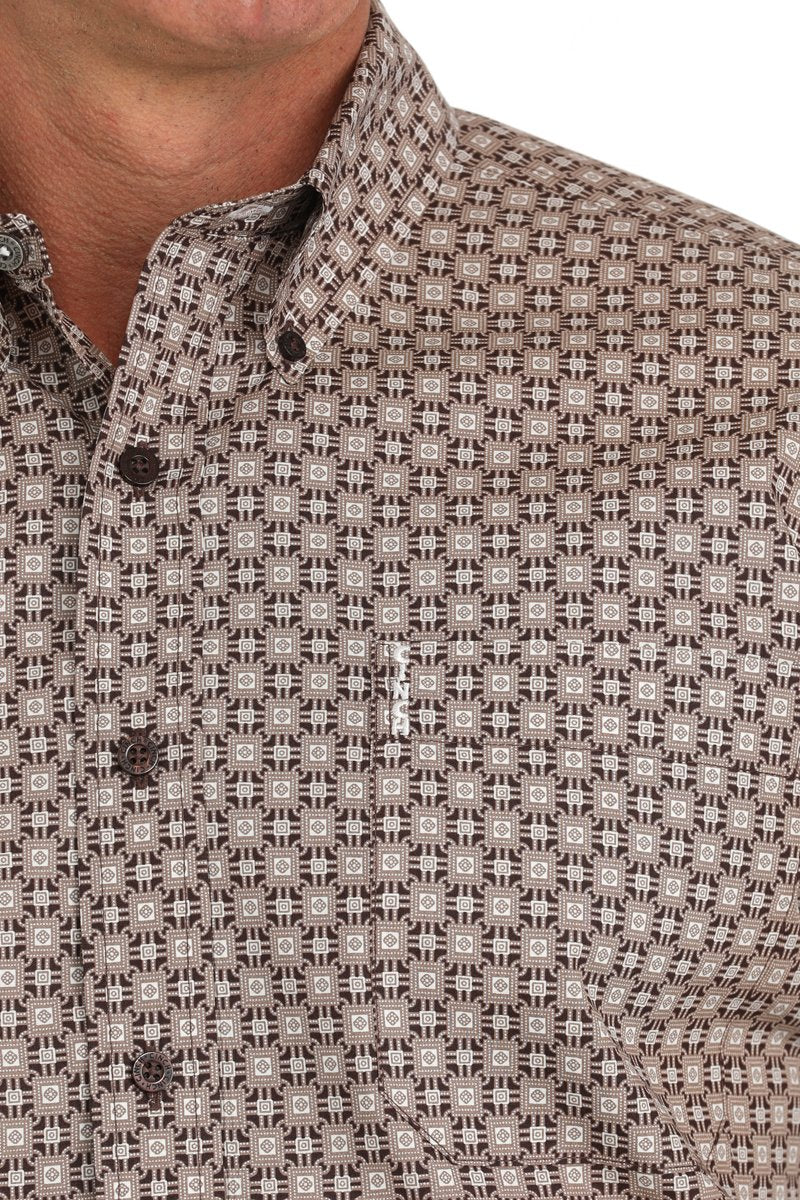 CINCH MEN'S MODERN FIT MEDALLION PRINT BUTTON-DOWN WESTERN SHIRT -BROWN