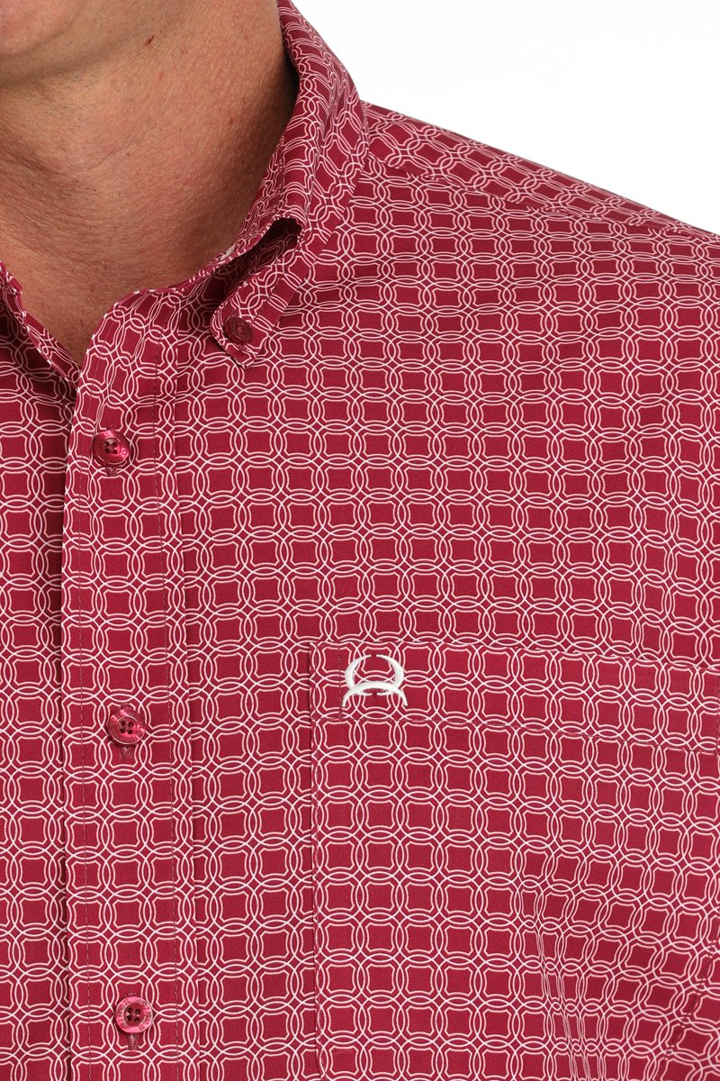 CINCH Men's Short Sleeve Medallion Print Button-Down Western Shirt - Pink
