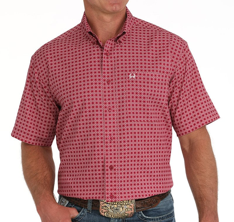 CINCH Men's Short Sleeve Medallion Print Button-Down Western Shirt - Pink