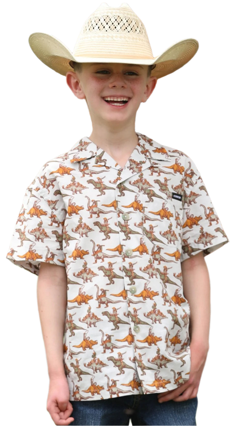 CINCH BOY'S BRONC-A-SAURUS SHORT SLEEVE CAMP SHIRT