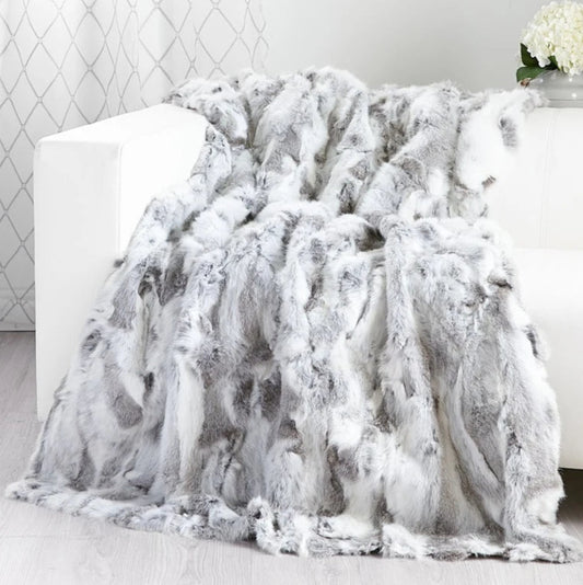 GREY WINTER RABBIT THROW BLANKET