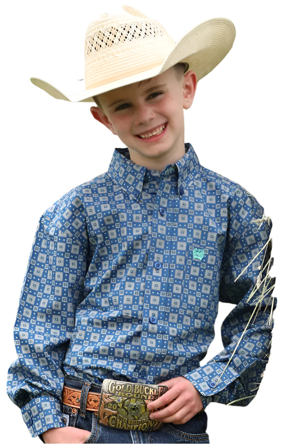 CINCH BOY'S MEDALLION PRINT LONG SLEEVE WESTERN SHIRT-ROYAL