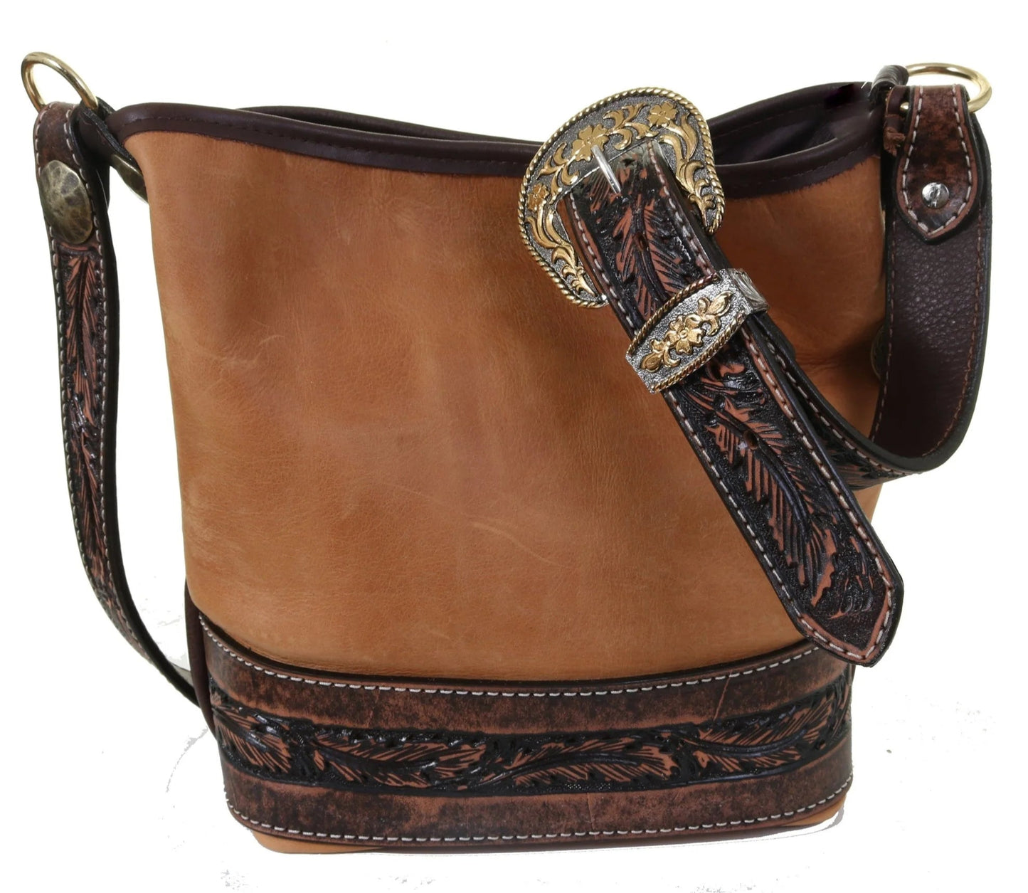 DOUBLE J BUCKSKIN STANDARD TOTE W/FEATHER TOOLING
