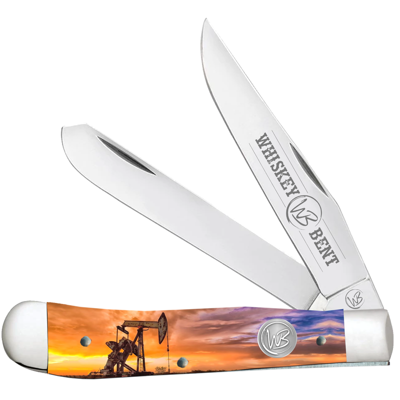 WHISKEY BENT PUMP JACK SUNRISE TRAPPER KNIFE