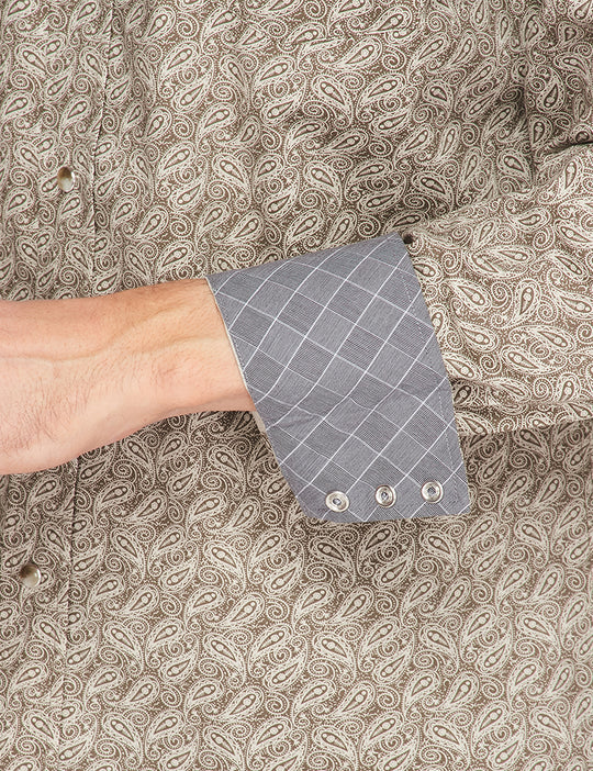 RODEO CLOTHING MEN'S PAISLEY LONG SLEEVE SNAP SHIRT in TAN/GREY
