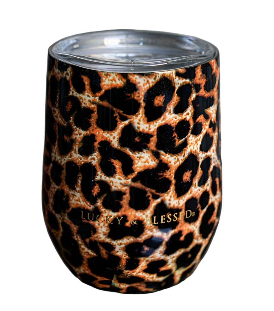 PRINTED amber leopard WINE TUMBLER