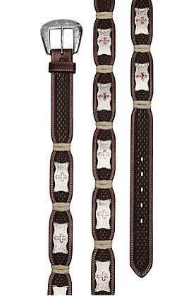 MEN'S RAWHIDE SQUARE CROSS CONCHO BELT