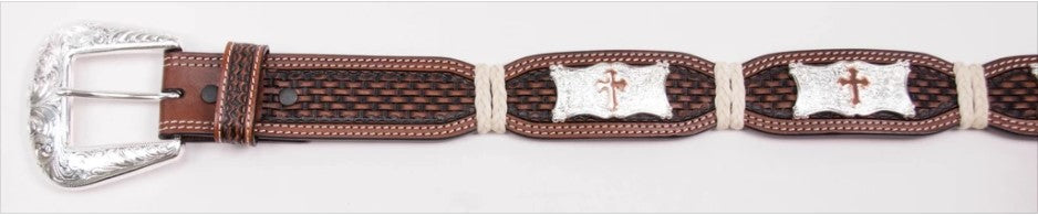 MEN'S RAWHIDE SQUARE CROSS CONCHO BELT