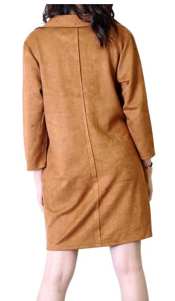 WONDERFUL AND YOUNG ULTRA-SUEDE SHIRT DRESS in CAMEL