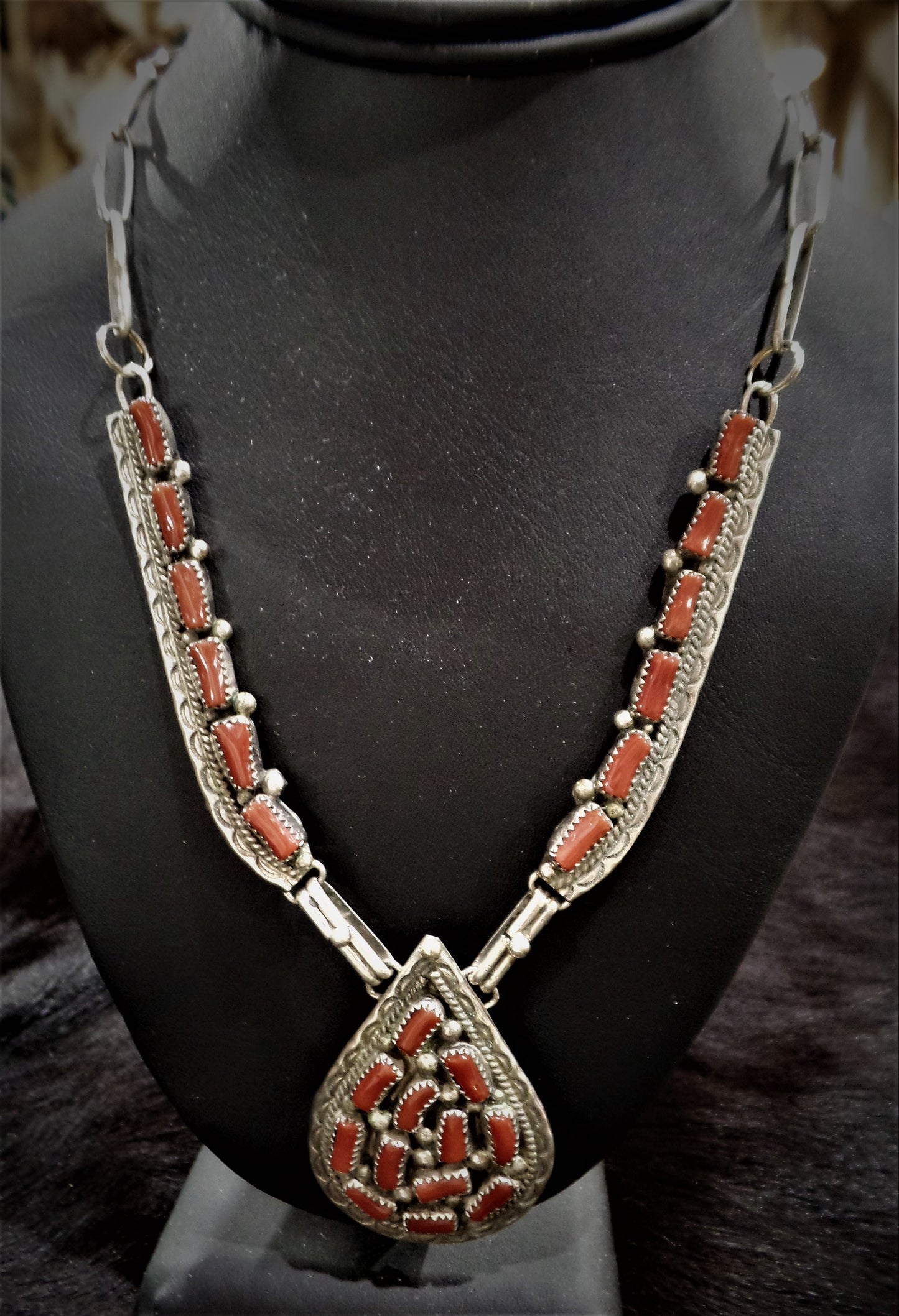 STERLING SILVER AND APPLE CORAL Link Necklace Set