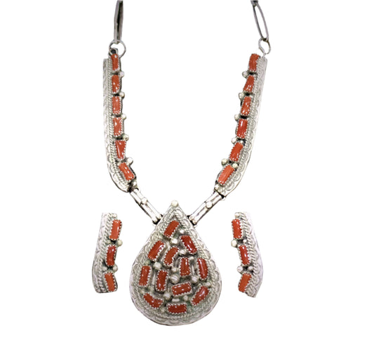 STERLING SILVER AND APPLE CORAL Link Necklace Set