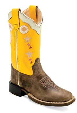 OLD WEST GIRL'S YELLOW/TAN STAR EMBROIDERED BOOTS