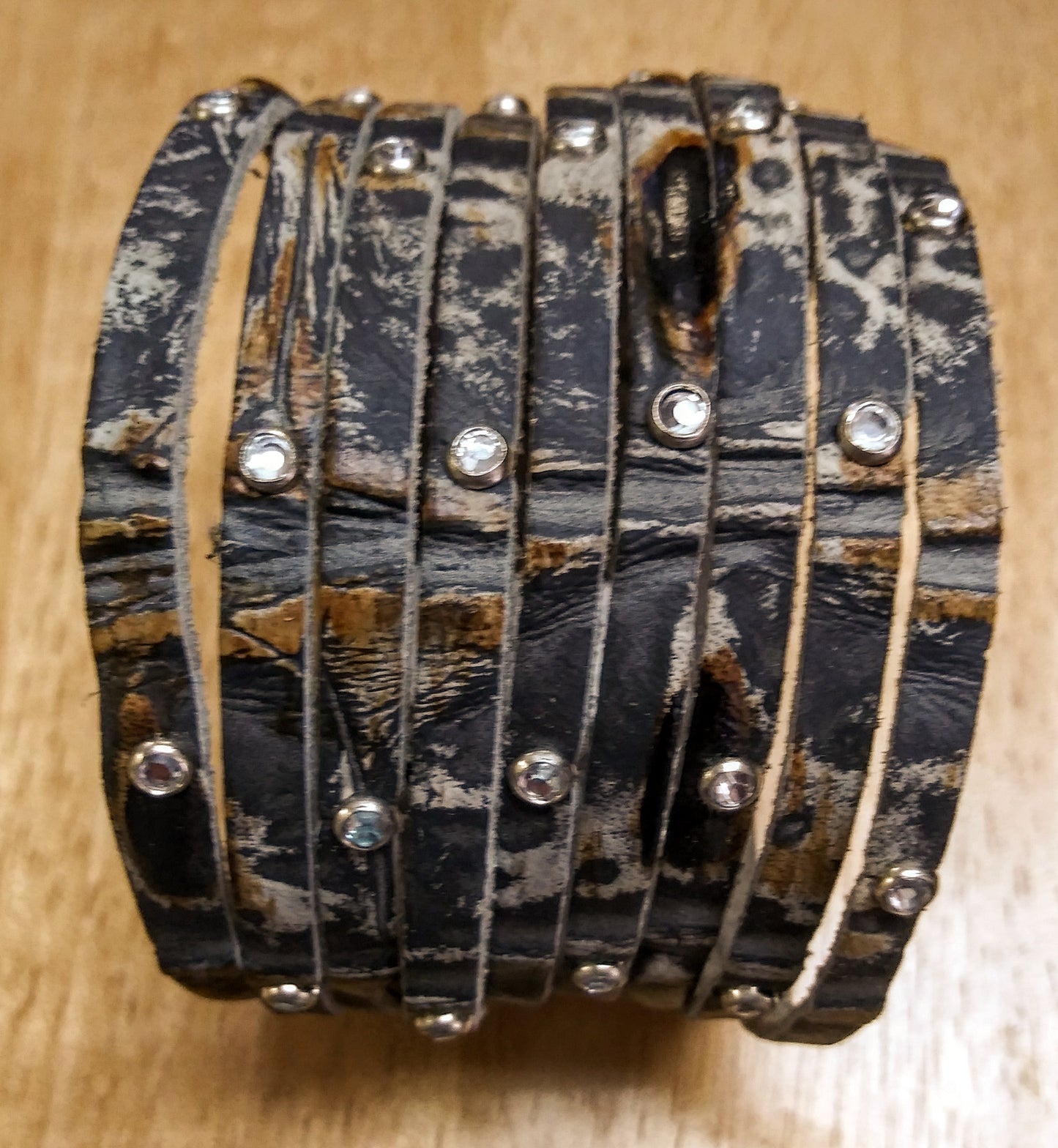 2" Fringe Rhinestone Studded Leather Bracelet