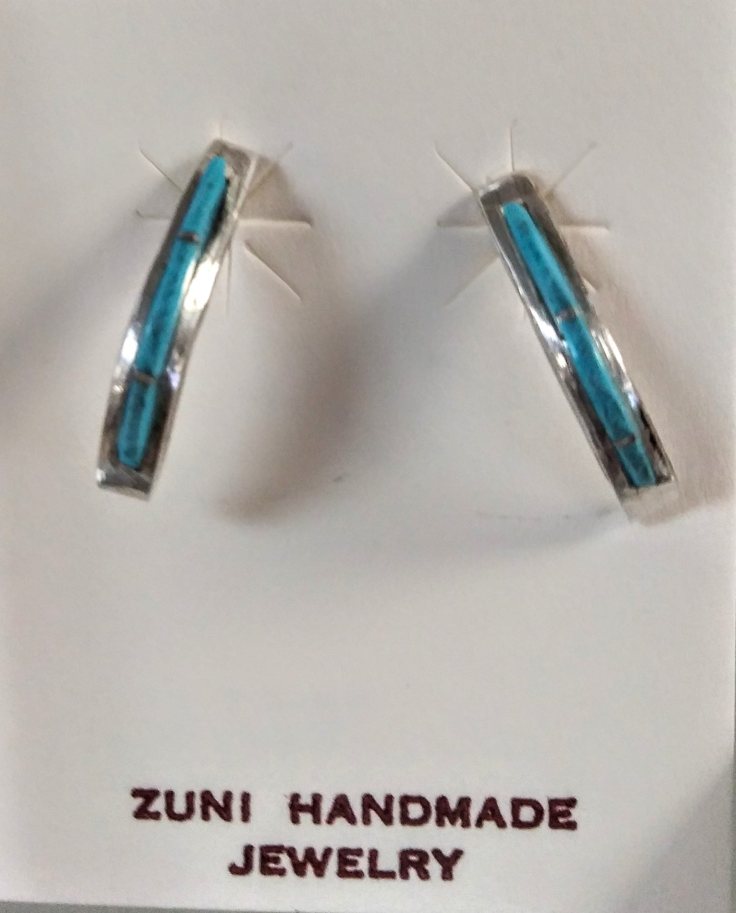 Zuni Sterling Silver & Stone Inlay J-Hoop Earrings