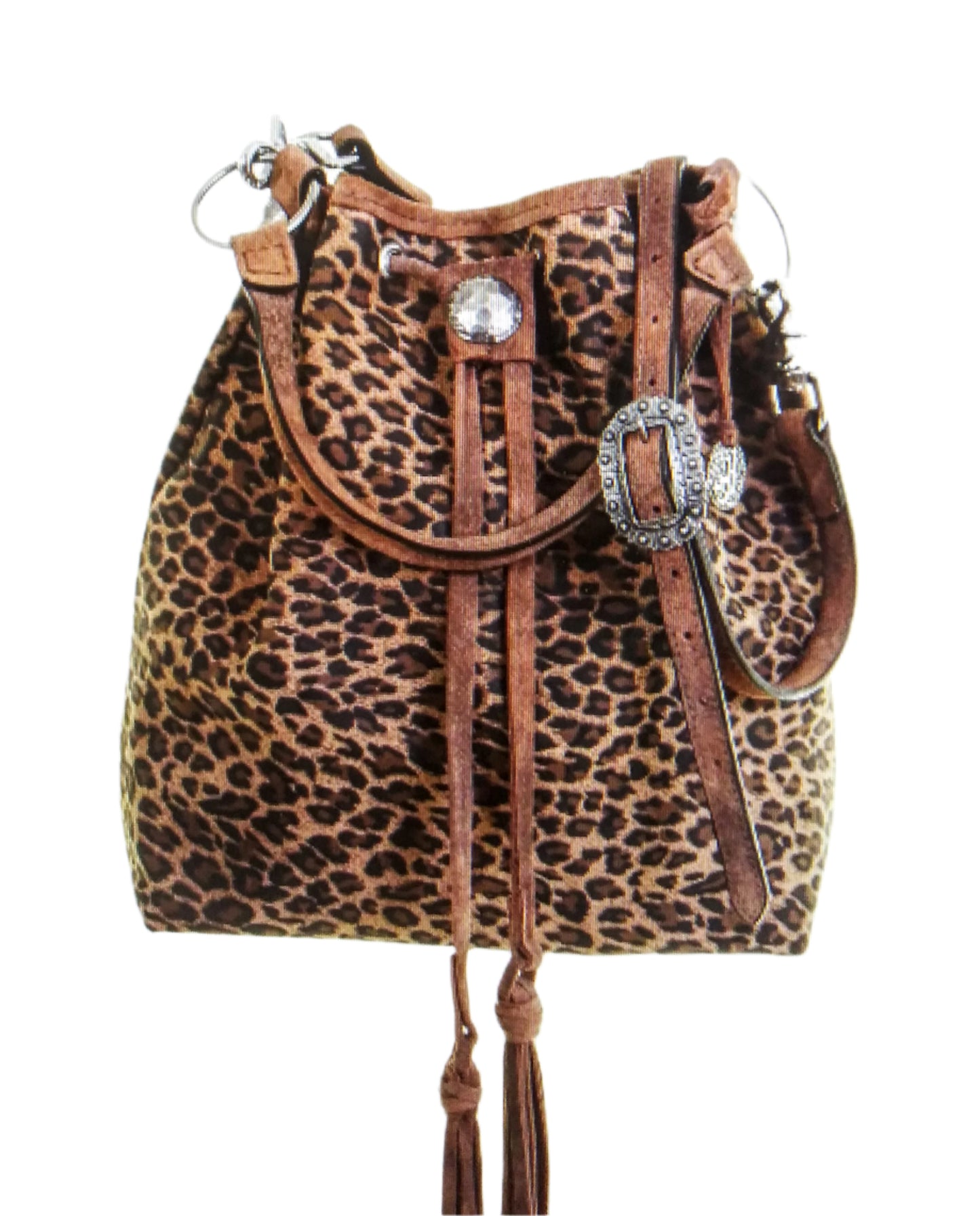DOUBLE J SADDLERY CHEETAH TAN SUEDE DRAWSTRING MESSENGER TOTE