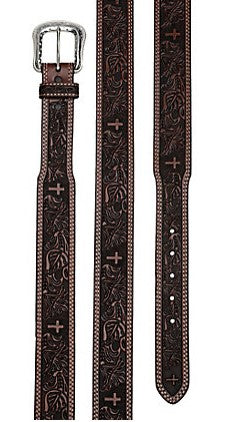 MEN'S BELT WITH FLORAL & CROSS TOOLING