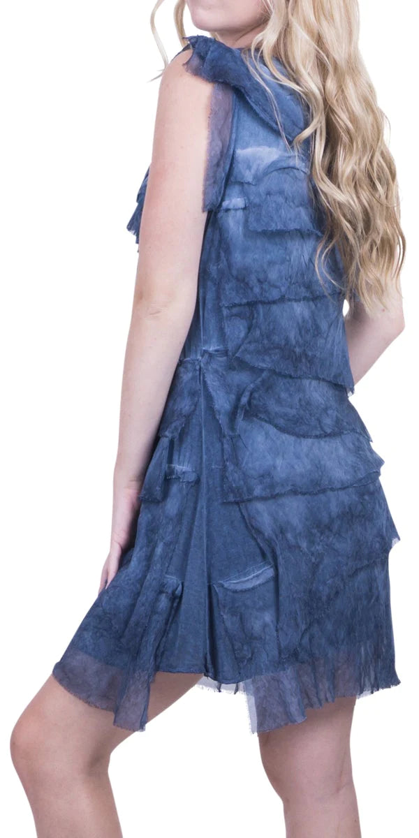 SIENA SLEEVELESS RUFFLED DRESS in WASHED DENIM