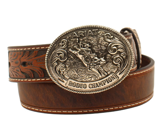 ARIAT BOYS BELT 1 1/4" FLORAL TABS MARBLE STRAP BULL RIDER BUCKLE