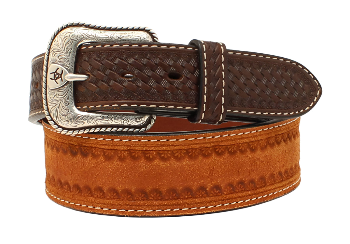 ARIAT MENS BELT 1 1/2 BASKETWEAVE TABS TAN