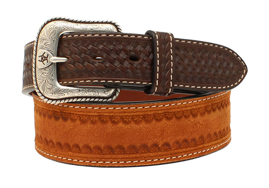 ARIAT MENS BELT 1 1/2 BASKETWEAVE TABS TAN