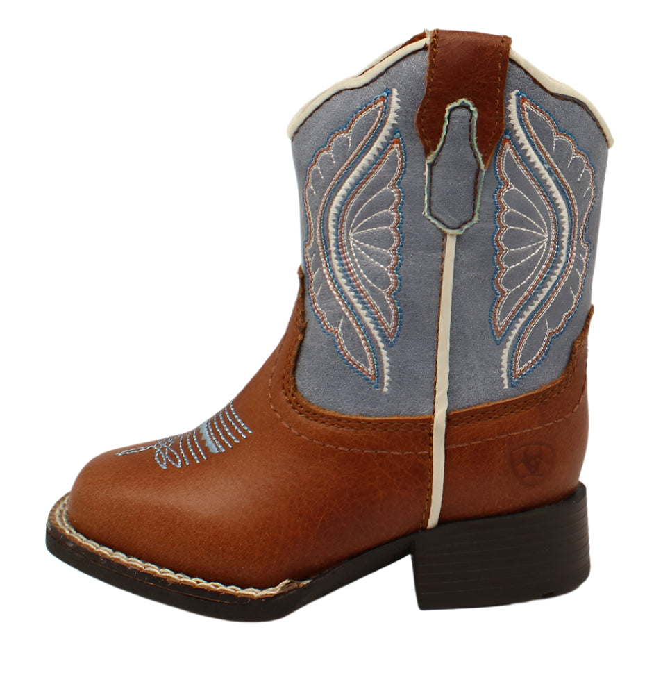ARIAT SHELBY STYLE LIL’ STOMPERS TODDLER BOOTS LIGHT BLUE TAN