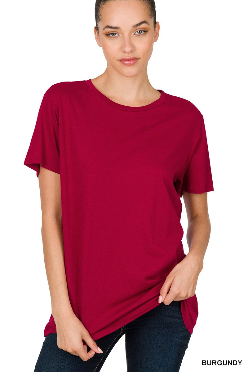 BOYFRIEND ROUND-NECK TEE in BURGUNDY
