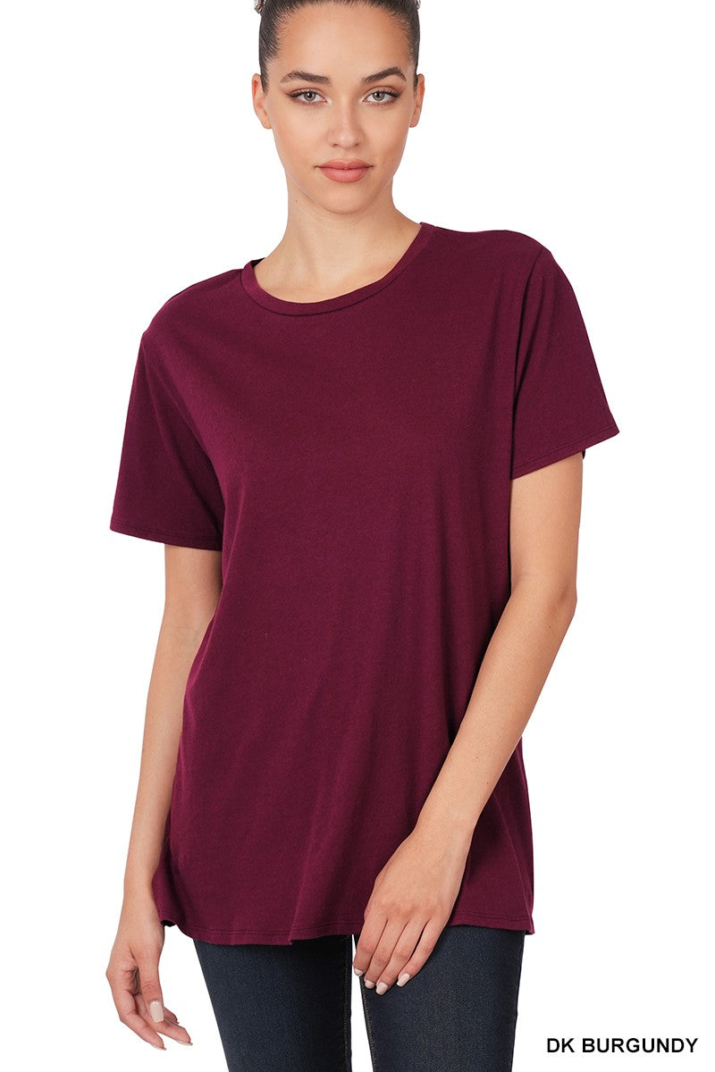 BOYFRIEND ROUND-NECK TEE in DARK BURGUNDY