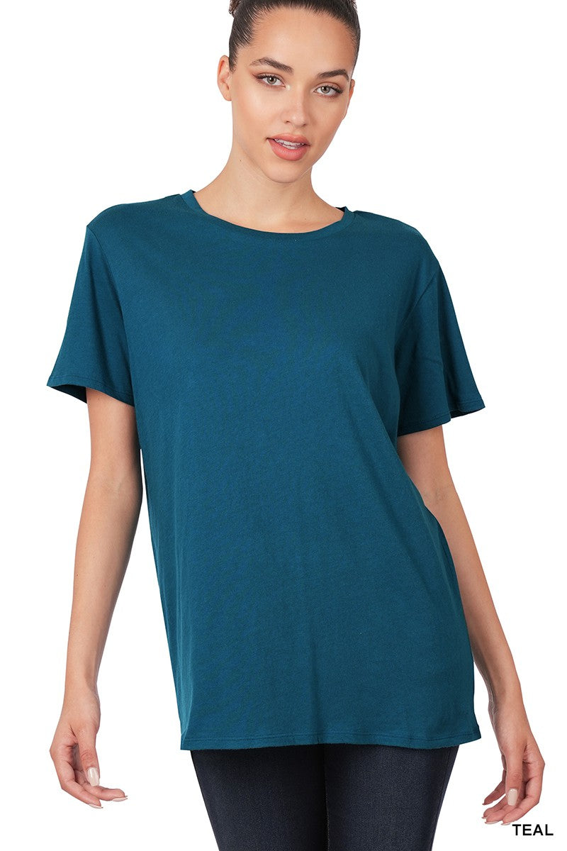 BOYFRIEND ROUND-NECK TEE in TEAL
