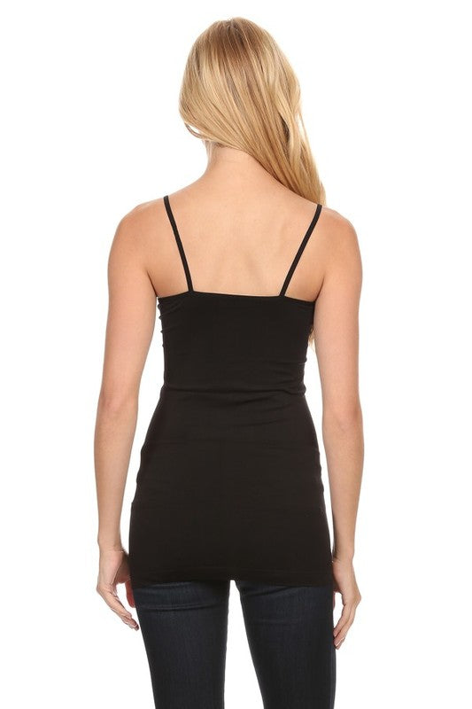 LONG SEAMLESS CAMI TOP - BLACK