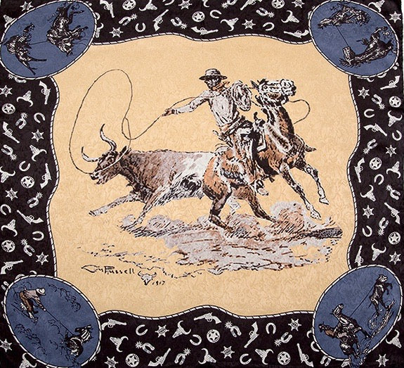 C.M. Russell Limited Edition Silk Scarf in Tan