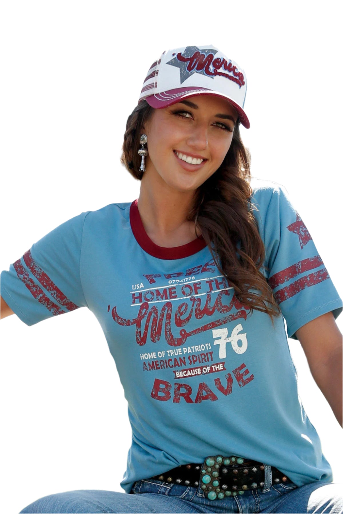 CRUEL GIRL WOMEN'S AMERICAN SPIRIT TEE - BLUE / RED