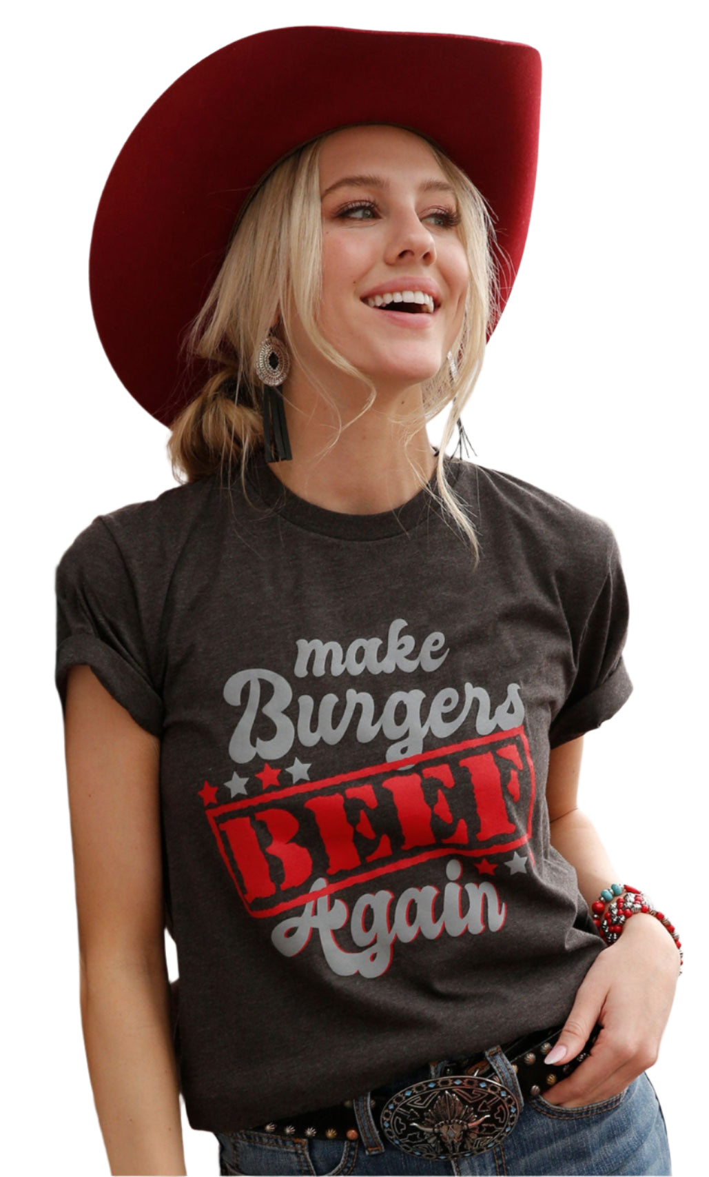 CINCH WOMEN'S MAKE BURGER BEEF AGAIN TEE - BLACK