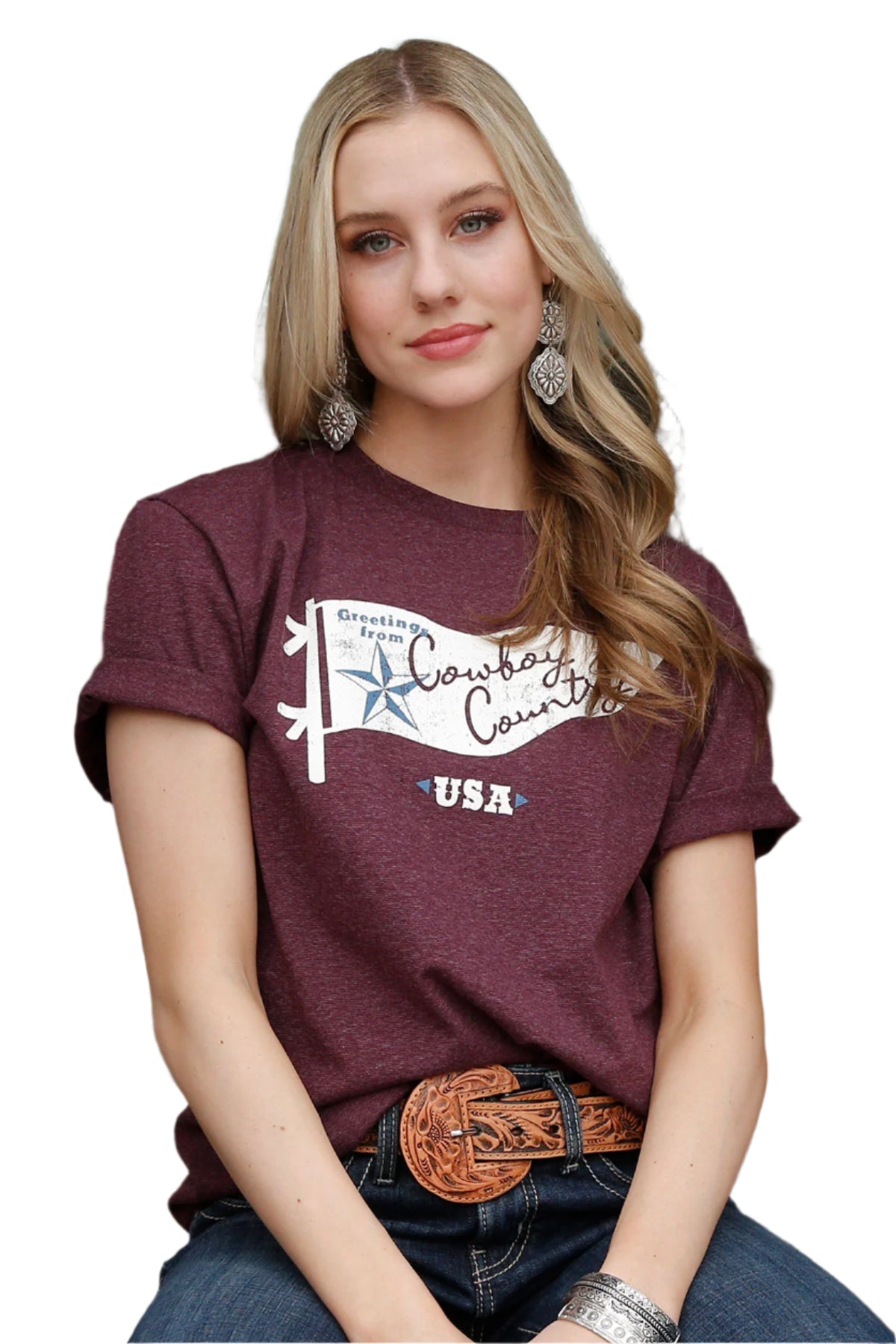 Cruel Denim Ladies Purple Cowboy Graphic T-Shirt