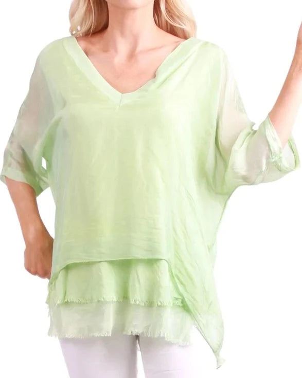 DIANA SILK KAFTAN V NECK TOP in MINT