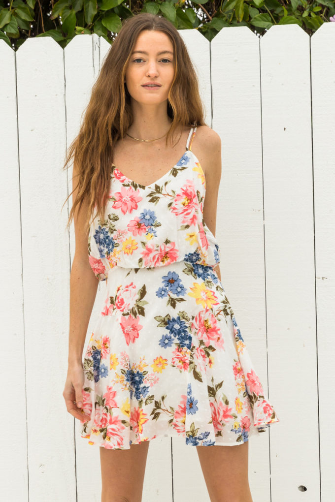 V-NECK MULTICOLOR FLORAL MINI SUNDRESS