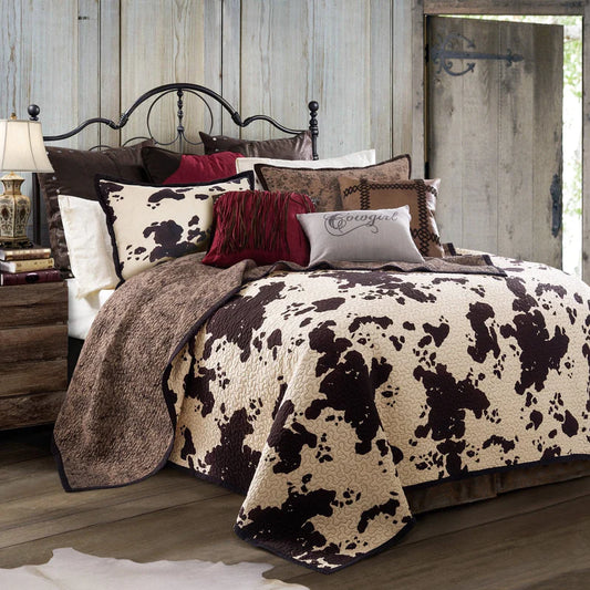 ELSA COWHIDE REVERSIBLE QUILT SET in CHOCOLATE, TWIN