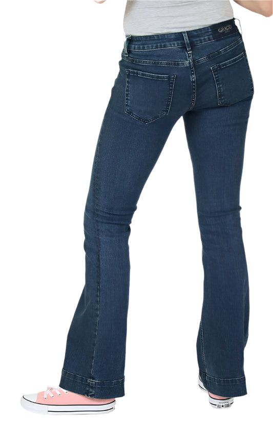 Grace In LA Low Rise Flare Jeans