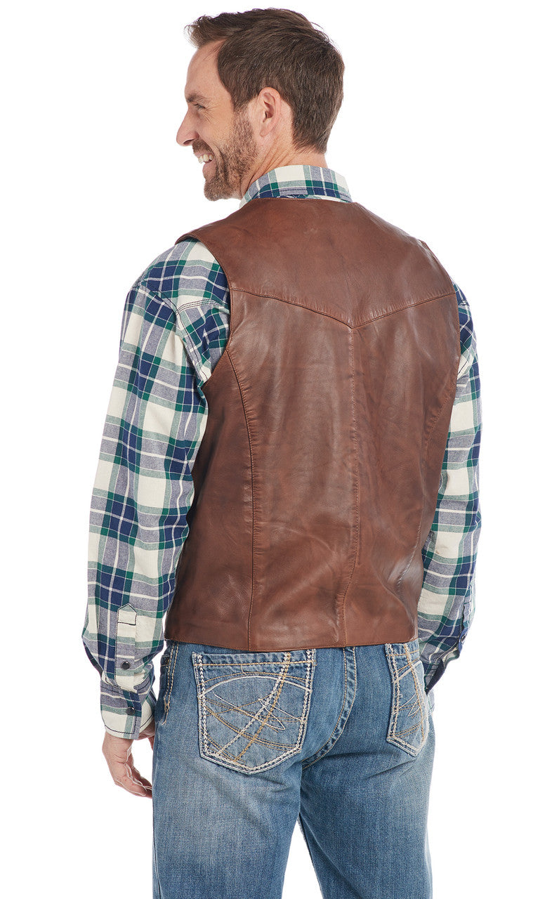 CRIPPLE CREEK MEN'S BUTTON FRONT LAMB NAPPA VEST in BROWN