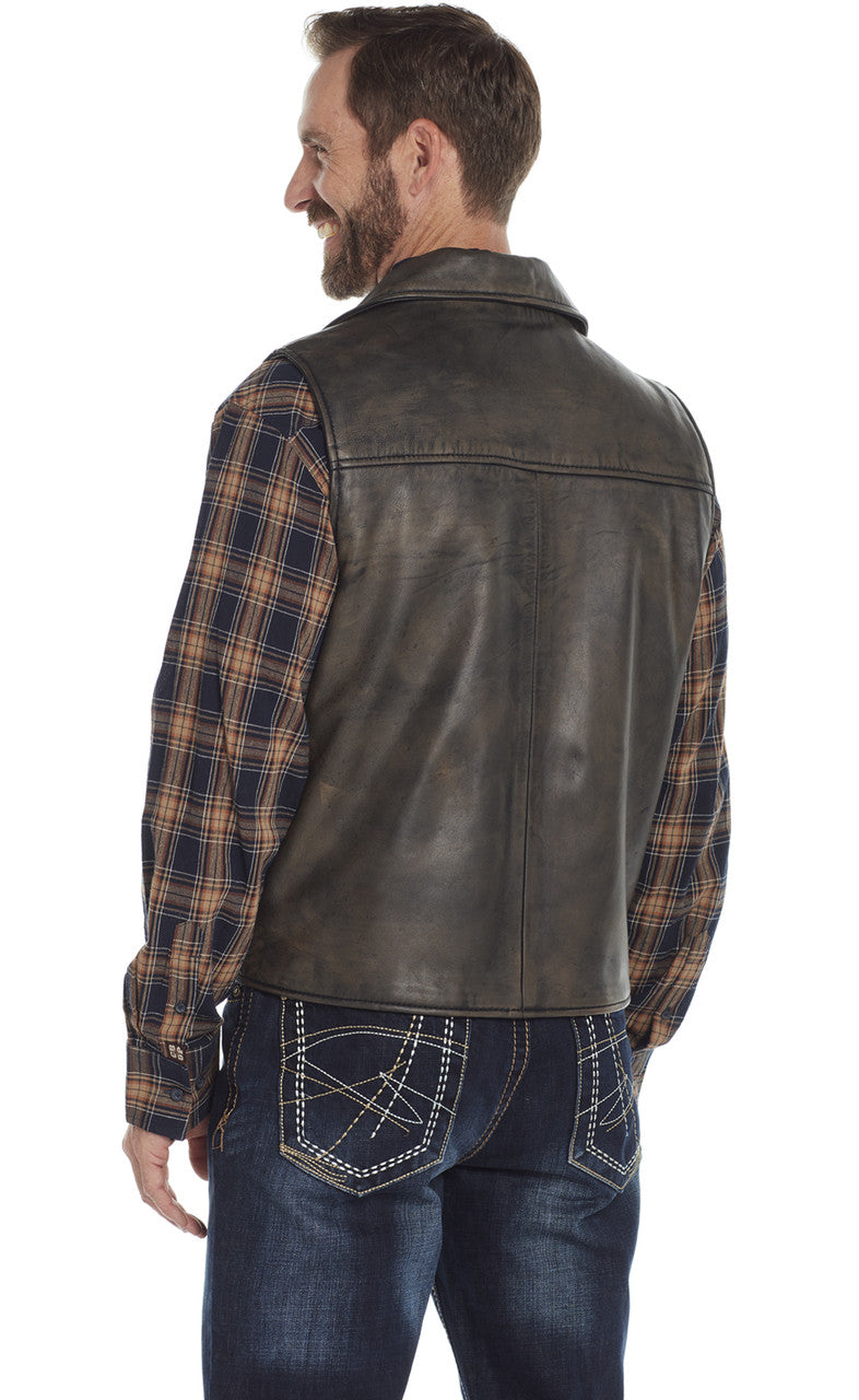 CRIPPLE CREEK MEN'S SNAP FRONT COLLARED ANTIQUE FINISHED LAMB NAPPA VEST W/ CONCEALED CARRY POCKET