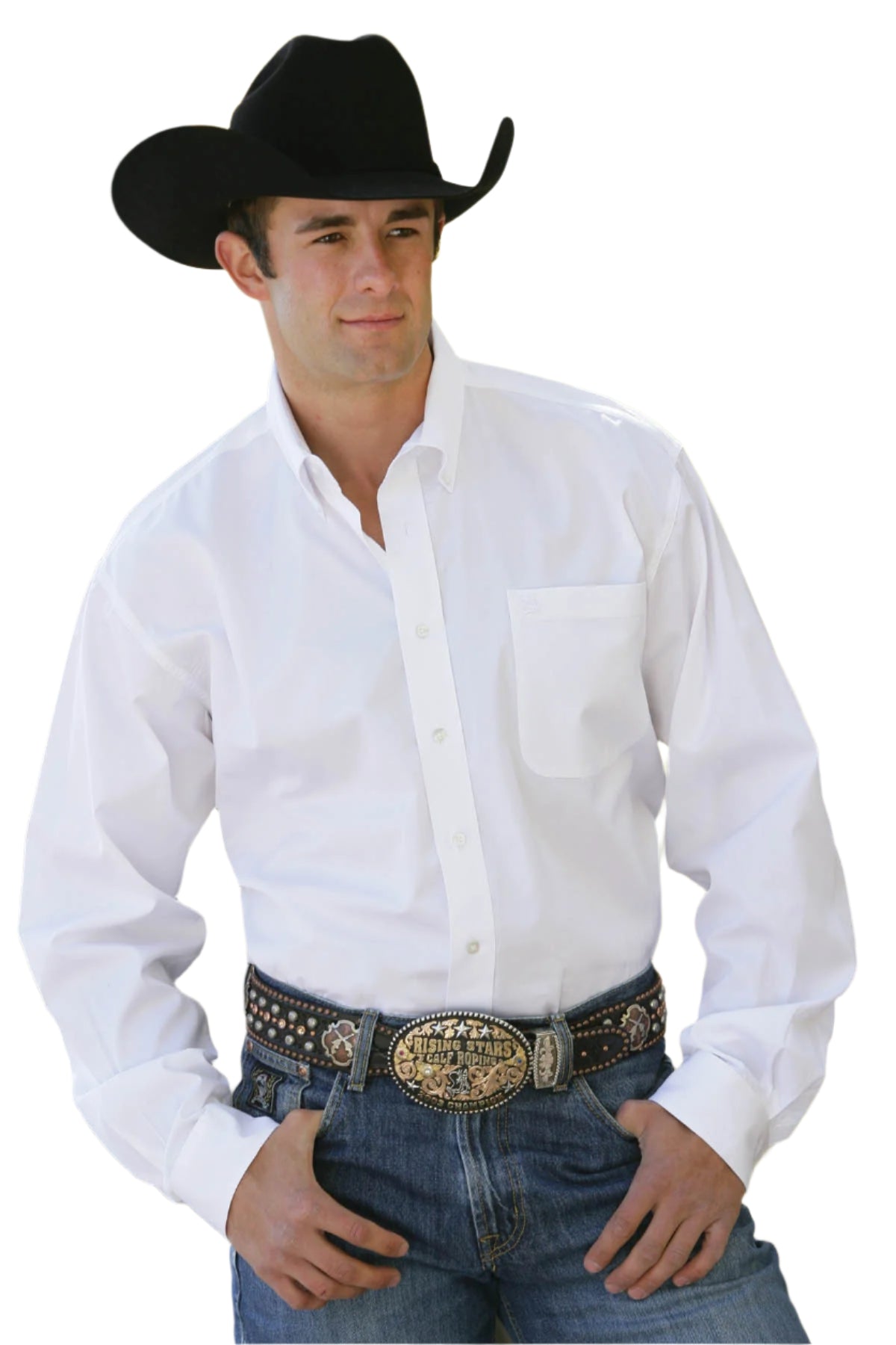 CINCH MEN'S SOLID WHITE BUTTON-DOWN WESTERN SHIRT
