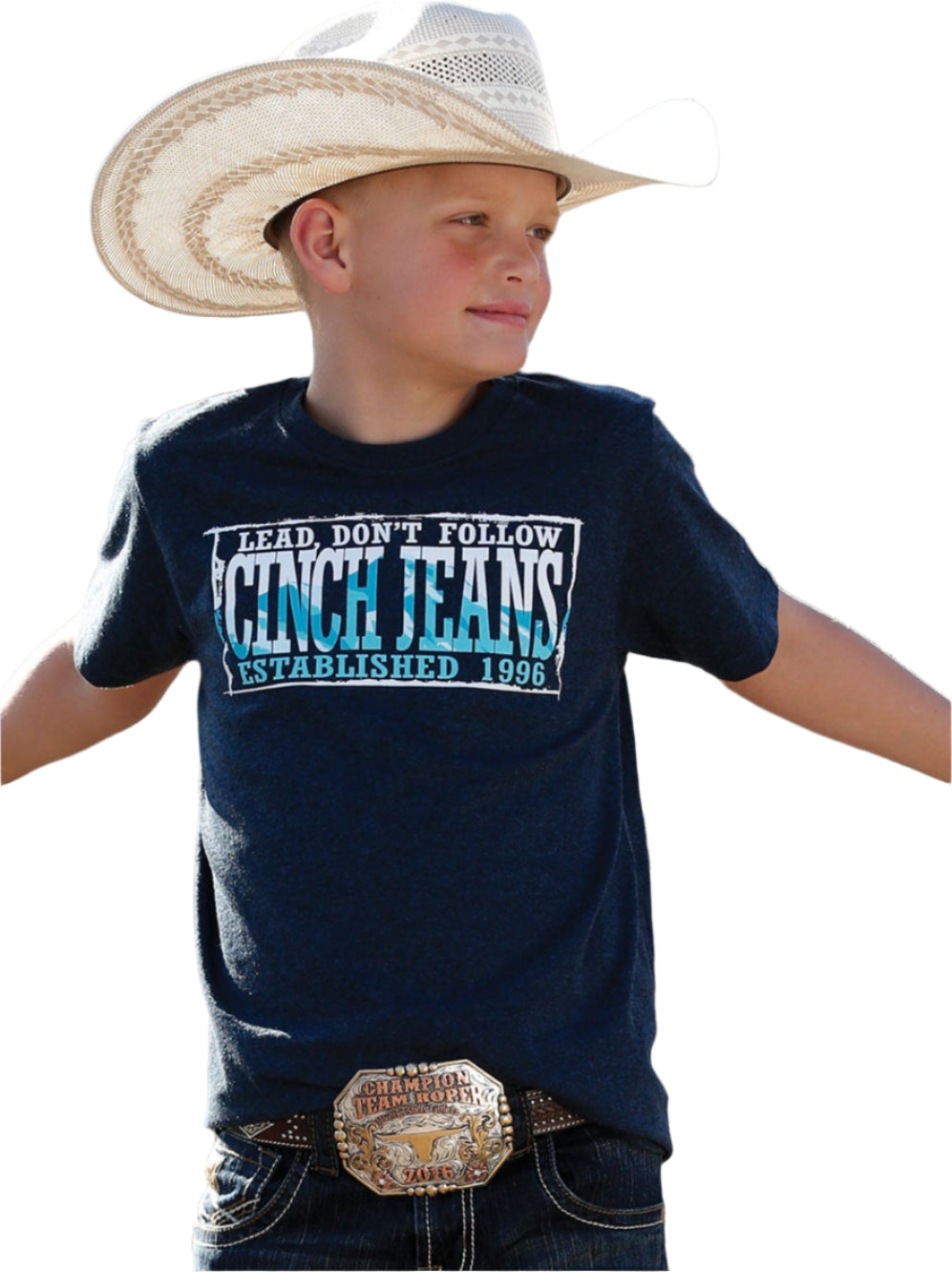CINCH BOYS LEAD DON'T FOLLOW TEE - HEATHERED NAVY