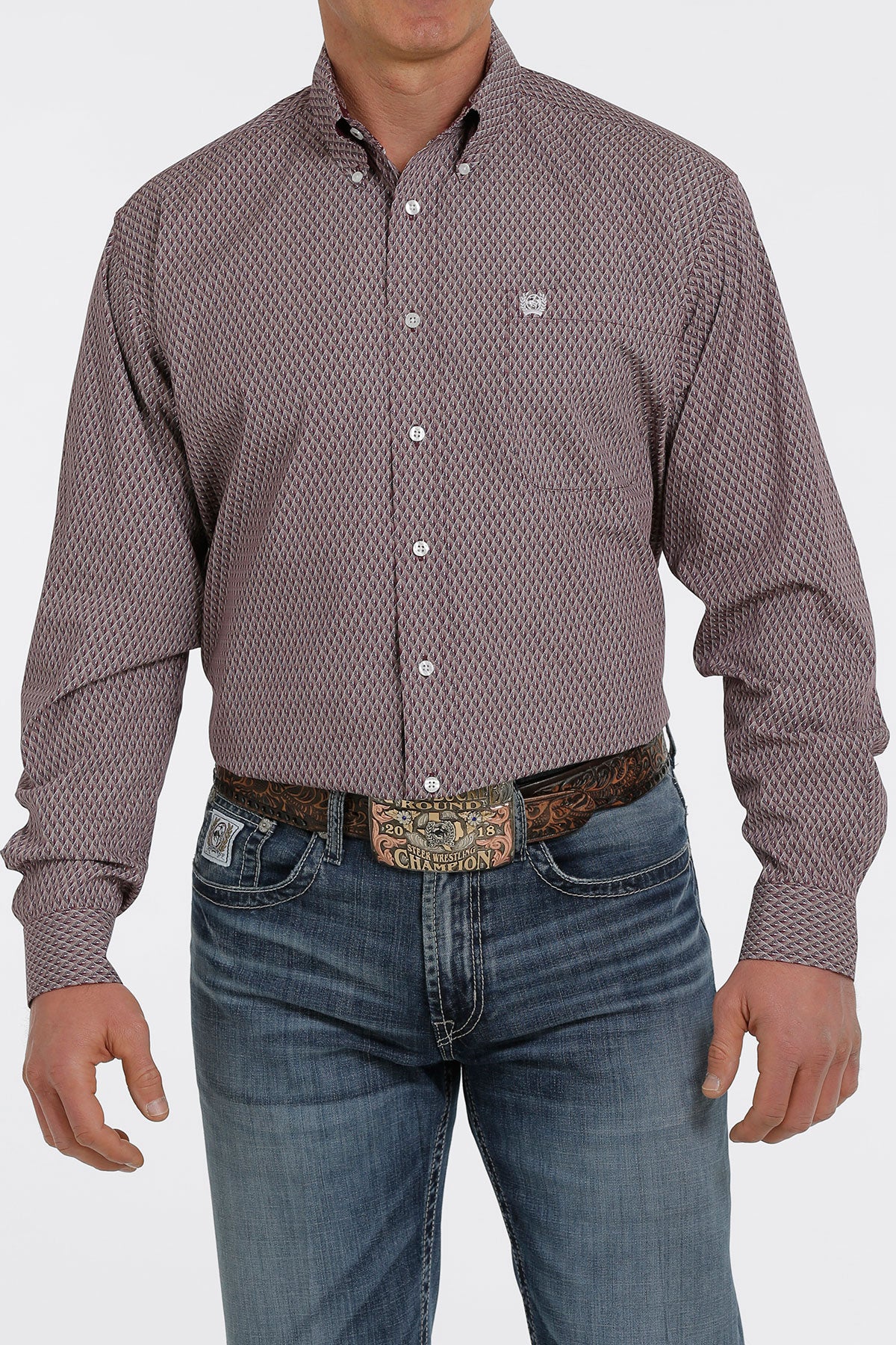 CINCH MEN'S GEOMETRIC BUTTON-DOWN WESTERN SHIRT - PURPLE/OLIVE/WHITE