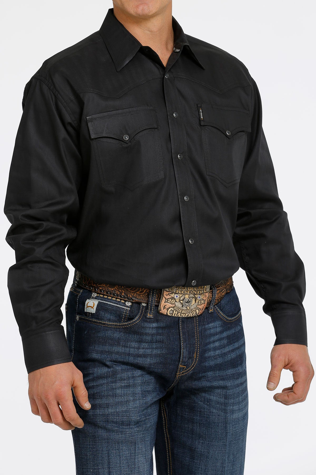 CINCH MEN'S HERRINGBONE WESTERN SNAP SHIRT - BLACK