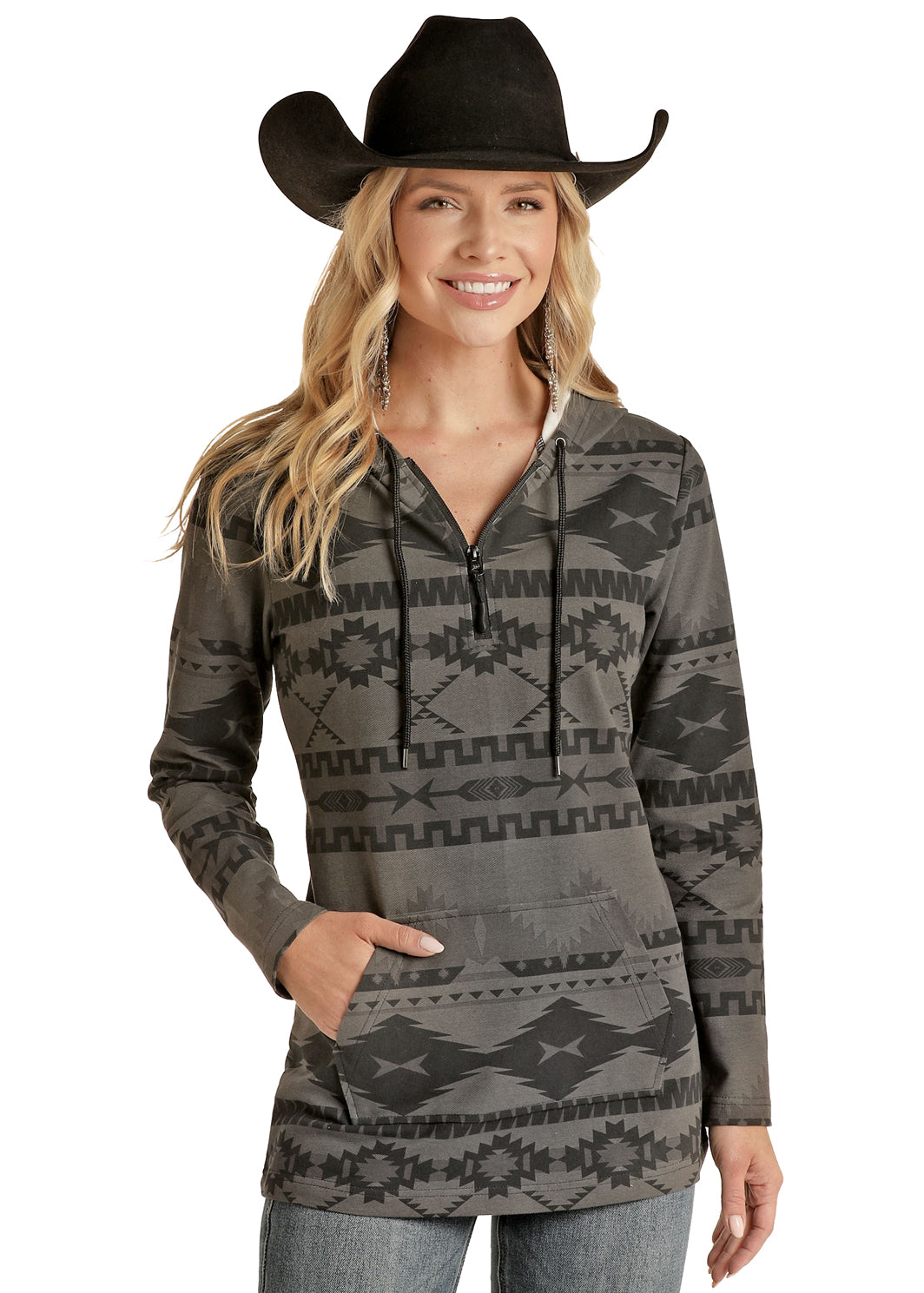 Powder River Black Ladies Aztec Knit Hoodie Yee Haw Ranch Outfitters