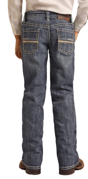 Rock & Roll Boy's Ivory Leather Pocket Reflex Boot Cut Jeans