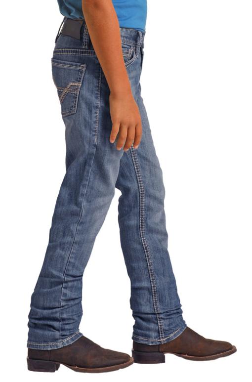 ROCK & ROLL BOY'S IVORY LEATHER REVOLVER BOOTCUT JEAN