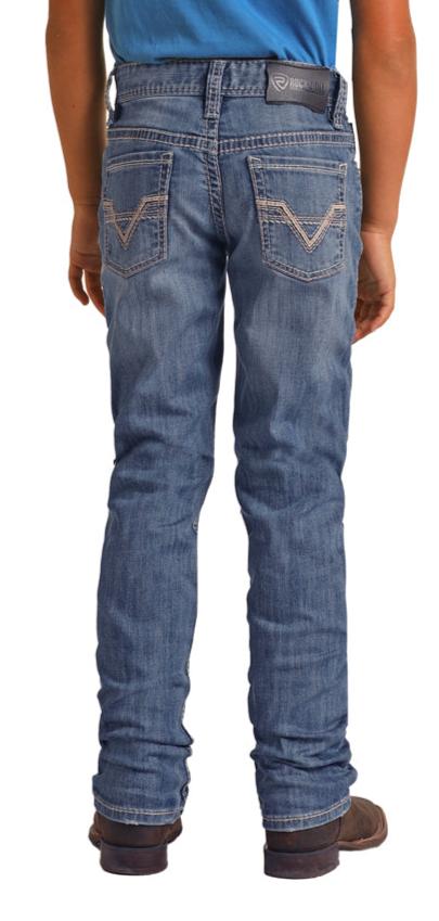 ROCK & ROLL BOY'S IVORY LEATHER REVOLVER BOOTCUT JEAN